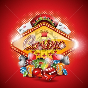 Vector illustration on a casino theme with gambling elements on red background. EPS 10 design